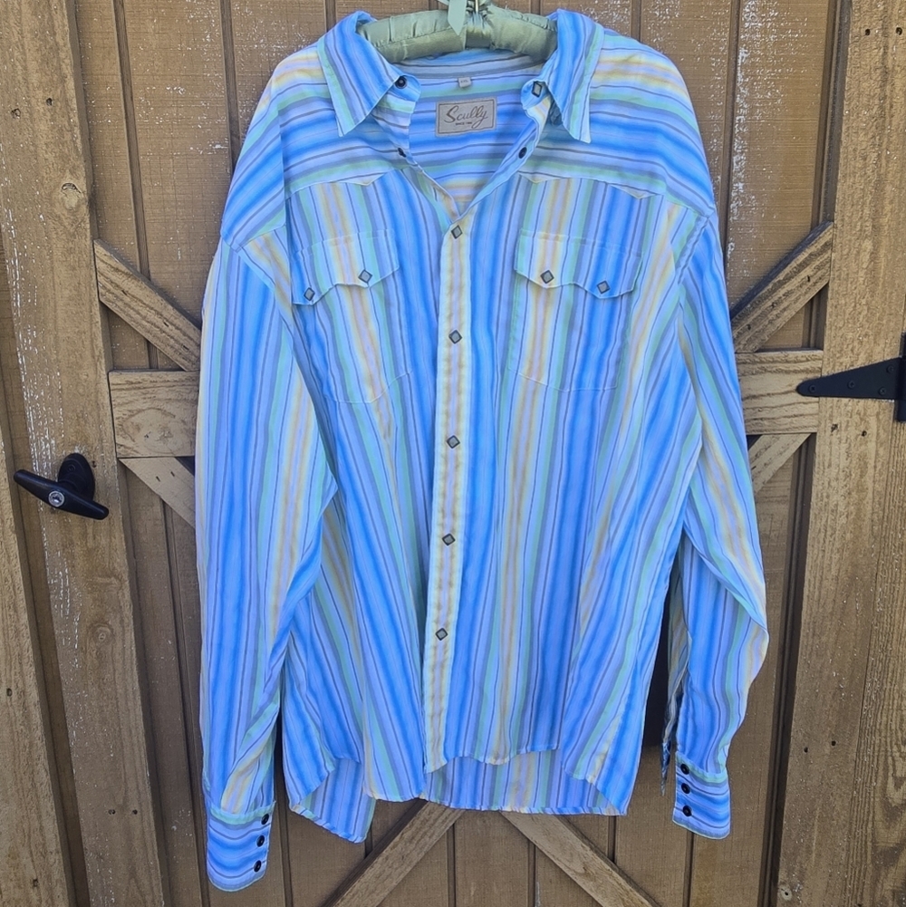 Scully Long Sleeve Diamond Pearl Snap Shirt Mens XXL Western Striped Cotton